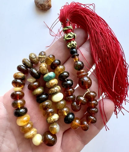 Natural Baltic Amber 26g. Islamic Prayer Rosary 45 Different Tablet Beads Tasbih