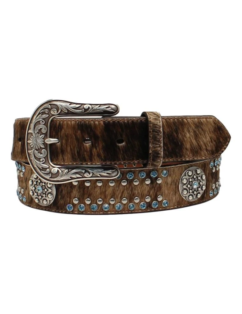 VTG Nocona Brown Leather Belt Womens L Rhinestones Studs Cowgirl RockabillyBLING Girl main image 3