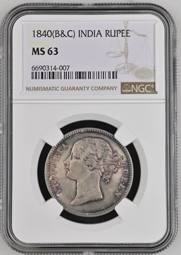 1840 India Silver Rupee Coin NGC MS 63