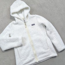 Patagonia Girls Los Gatos Hooded Fleece Jacket Size M 10 White Full Zip Hoodie