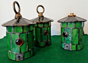 Antique Leaded Stained Glass Hanging Lanterns
