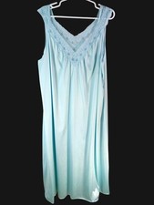 Vintage Vanity Fair Womens Green Nightgown Lace Sleeveless Size XL Nylon USA