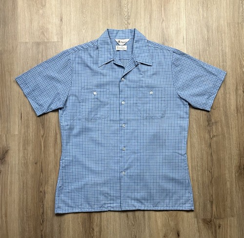 Mr California Men’s Vintage Grid Check Short Sleeve Loop Collar Shirt Medium