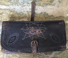 1800's Leather wrap around strap  Billfold by Maker LJ Lloyd, Albany , NY