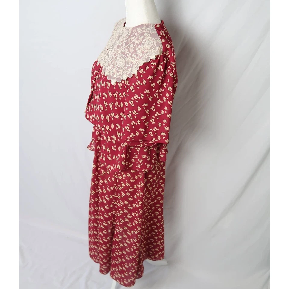 Conjunto Top y Falda Midi Vintage Años 90 Borgoña Rojo y Crema 6P Foto 4 de 4