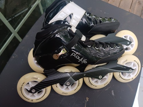 Playlife PL Performance Inline Racing Skates Sz 7.5 100mm Wheels Black 