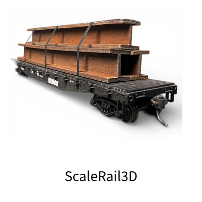 HO Scale Steel Mill H-Beam Flat Car Load  With Real Rust   Ready to Run (RTR)