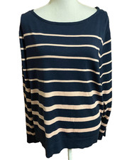 NWT LIZ CLAIBORNE XXL WOMEN BOAT NECK LONG SLEEVE STRIPED PULLOVER SWEATER NAVY