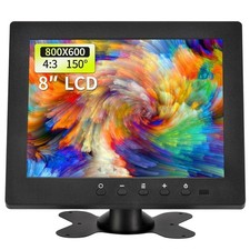 8" LCD Security Monitor with Dual Speakers, 800x600 Resolution, BNC/AV Input, CC