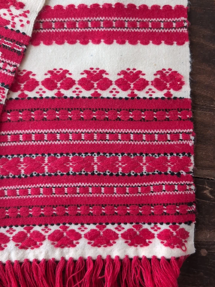 Corredor de mesa escandinavo sueco de lana rojo blanco diseño abstracto 48"x 16" Foto 4 de 4