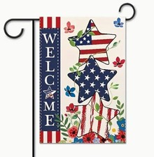 Patriotic Garden Flag 12x18in 4th of July Red, White  Blue Stars Double sided