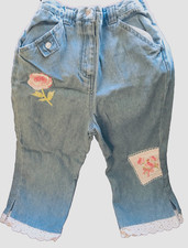 Girls size 6 blue cotton capri jeans 13 inseam 19-21" waist lace hem Skyline