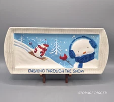 St. Nicholas Square Let It Snow Dashing Through The Snow Platter White Blue 13.5