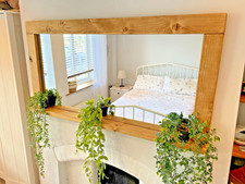 Solid English Oak Waxed Wall Mirror with Shelf | Handmade Rustic Home Décor