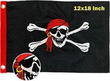 12x18 Inch Pirate Flag Embroidered Red Skull Bones Jolly Roger Pirate Boat Flag