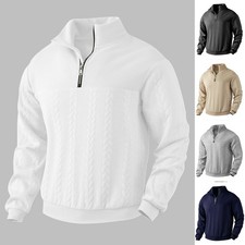 Men's Jacquard Fall Winter Long-sleeved Warm Pullover Hoodies Quarter-Zip Design