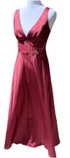 Vtg Slip Dress Maxi Nightgown Flora Satin Sheer Empire Plunge Goddess Red Wine S
