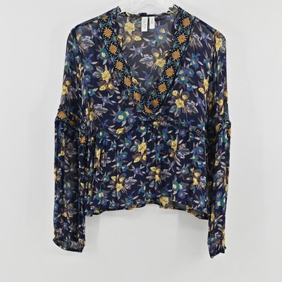 Anthropologie Meadow Rue Strasser Embroidered Top Womens Size M Floral Peplum
