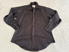 Rockmount Ranch Wear Black Long Sleeve Snap Shirt Floral Embroidered Mens Large