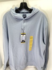 Gap Waffle Henley Hoodie Shirt Men Medium Blue Long Sleeve Pullover Casual NWT