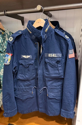 NWT Polo Ralph Lauren Navy Blue Herringbone MILITARY Patch Iconic Field Jacket image 12