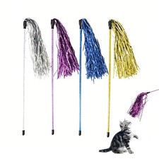 Cat Wand Toys, 4 PCS Tinsel Teaser Wand Shiny Ribbon Kitty Toy Interactive Ca...