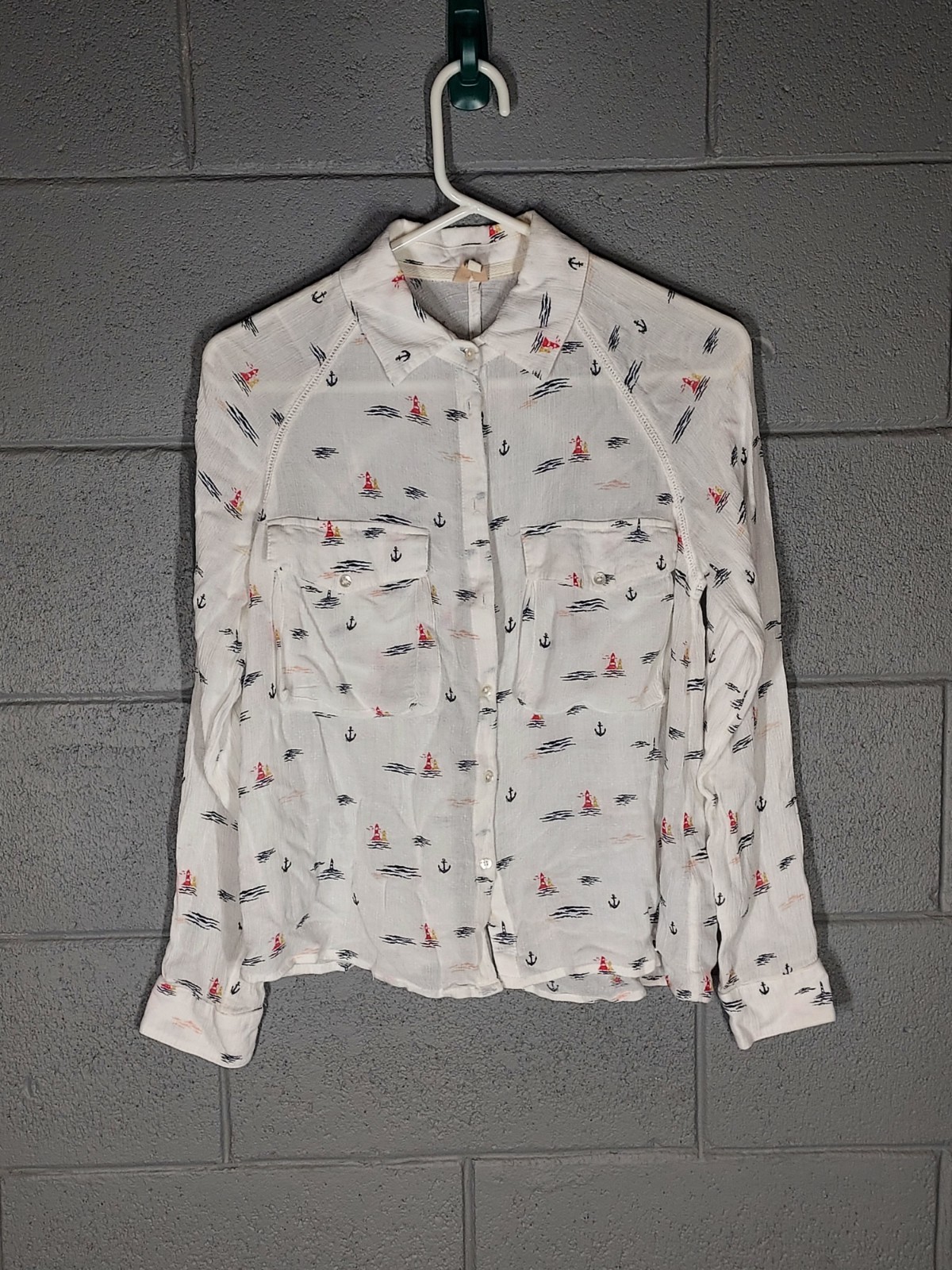 Roxy Nautical Lighthouse Lightweight Button Up Sh… - image 1