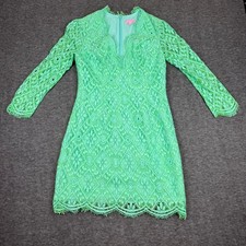 Lilly Pulitzer Meryl Dress Poolside Mint Lace Overlay 3/4 Sleeve V-Neck Cocktail