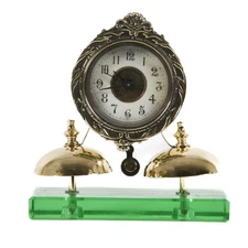 Art Nouveau Two Bell Alarm Clock on Green Clear Base
