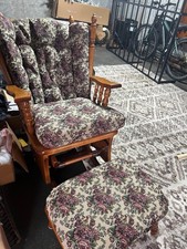Amish Four Post Rocking Chair, floral cushions and footrest