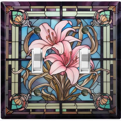 Metal Light Switch Outlet Cover Decorative Wall Plate Pink Lily Flowers EGS108