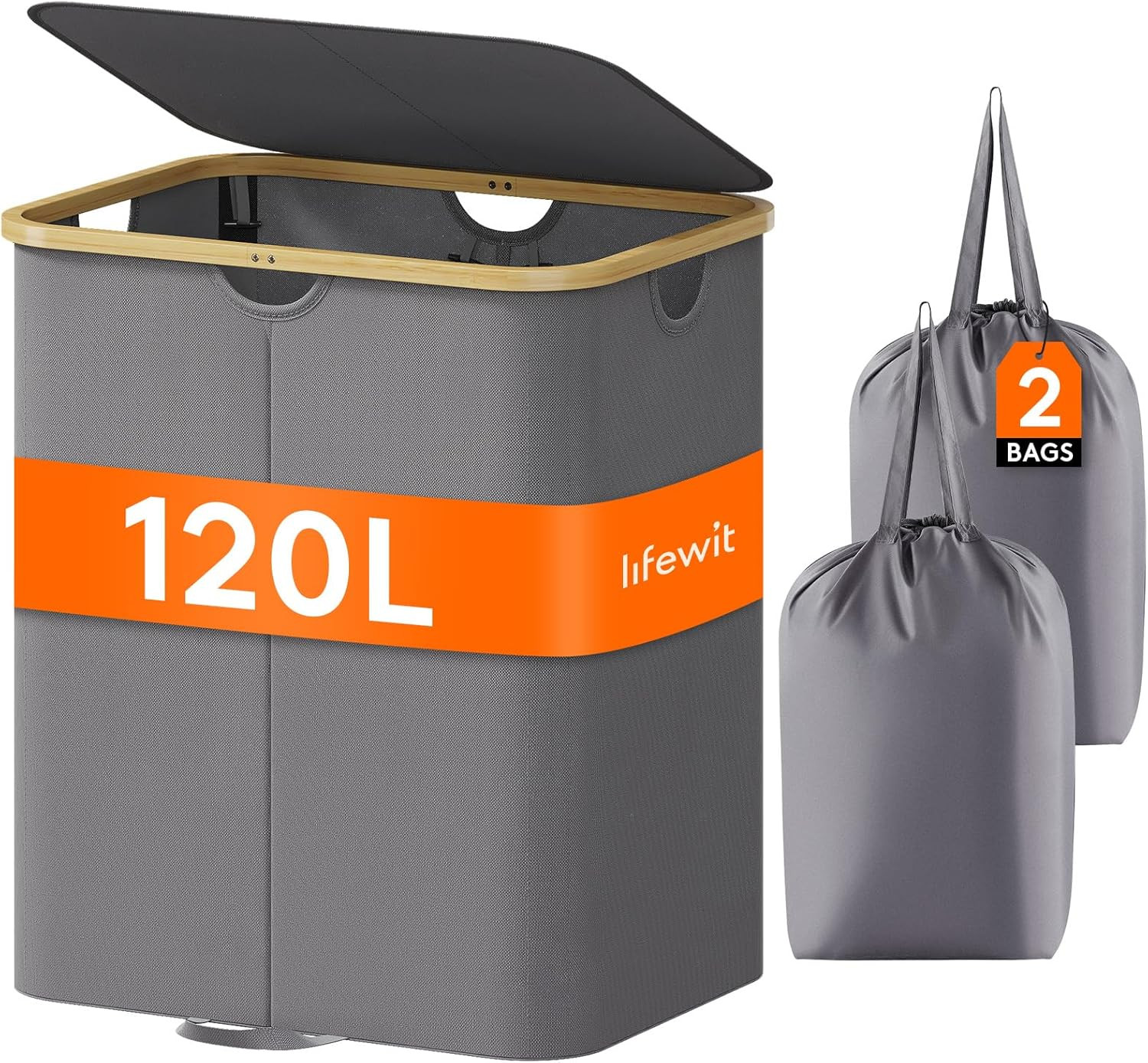 Cesto Portabiancheria 120L con Coperchio e Sacchi Rimovibili - Ordine Casa