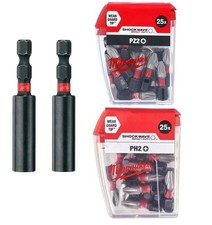 Milwaukee Bit Holders with PZ2 & PH2 25mm Bits - Best Value DIY Tool Bits - 4PCs