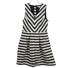 Banana Republic Dress Size 8 Black Combo A-Line Style V-Neck Striped Sleeveless