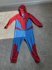 Boys Spiderman One Piece Pajamas Costume Hoodie Union Suit 10-12 Marvel