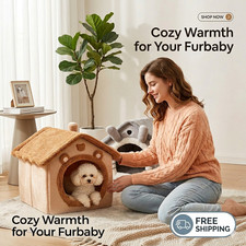 Pet Dog Cat Indoor Winter Warm Plush House-Pet House Kennel Bed-Small Dog  Cat