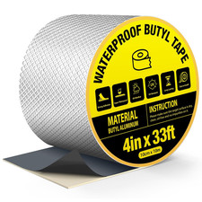 Butyl Waterproof Tape 4" X 33 Ft, All Weather Self-Adhesive Leakproof Aluminum F
