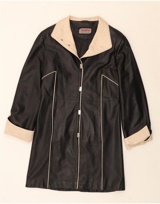 TEMPO Womens Leather Coat IT 38 XS Black Leather AK05