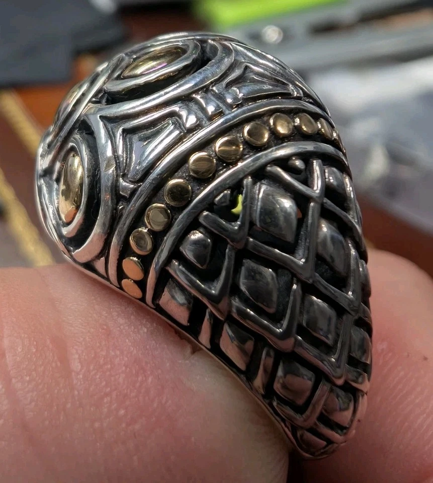 Anillo John Hardy Vintage Plata 18K Puntos Jaisalmer Cúpula Talla 10 Retirado RARO Foto 3 de 4