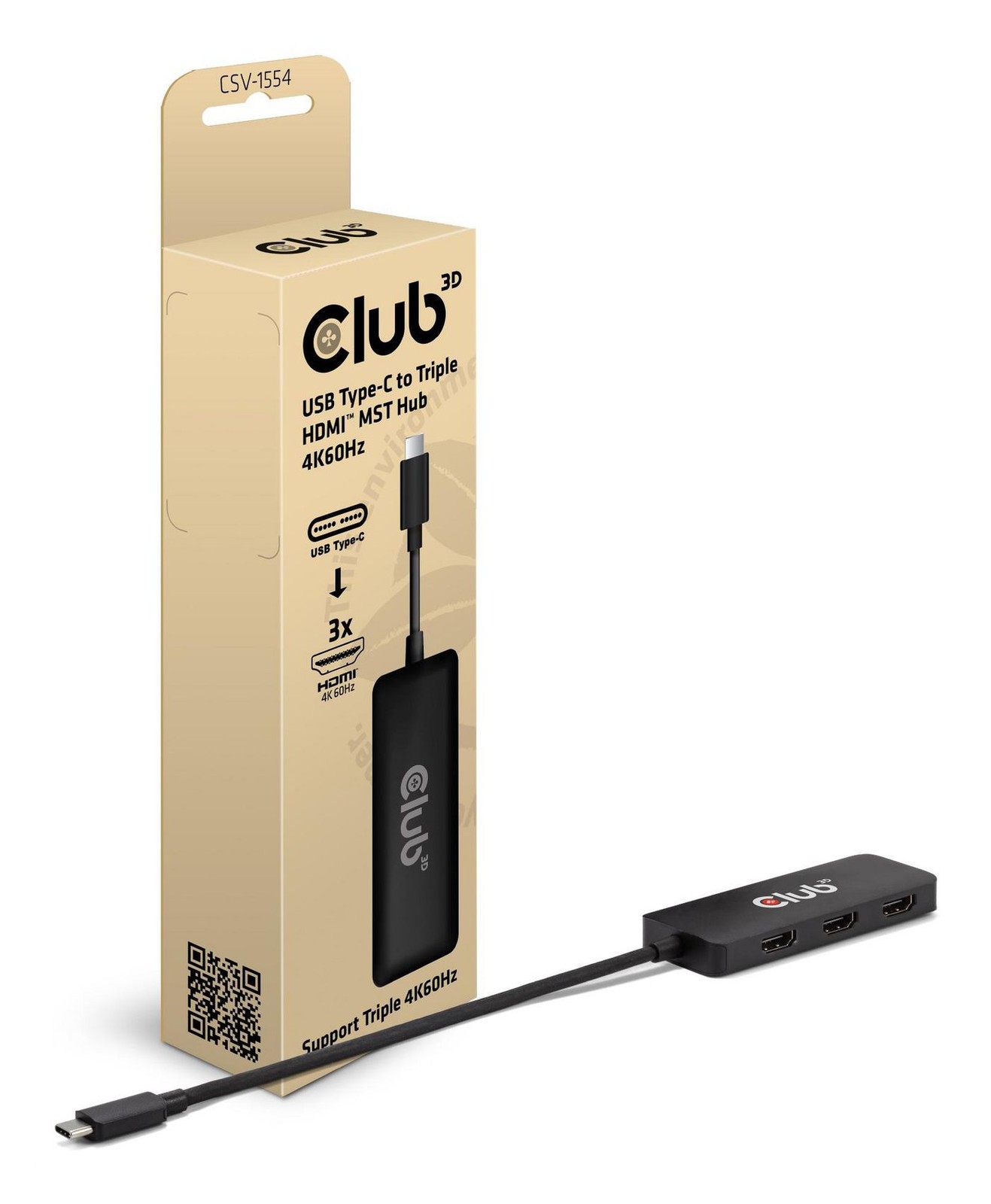 Club 3D Club3D MST-Hub USB 3.2 Typ C > 3x HDMI 4K60Hz St/Bu retail (USB-C, 3 Ports), Dockingstation + USB Hub, Schwarz - Image 2