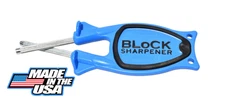 Block knife sharpener- Relines and hone blades- Patent sharpener-made in USA.