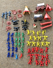Cowboy and Indian Camp Playset w/ Plastic Wagons Horse Figures Mixed Lot