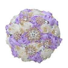 Light Purple Ivory Bridal Wedding Bouquet with Rhinestone Brooch Bouquet for ...