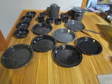 Blue Speckled Enamelware Coffee Pot Cookware Camping Set 19 Pc T20