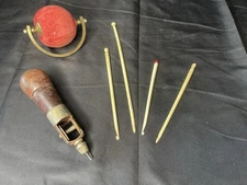 Vintage Sewing Lot Awl for All Leather Tool Bone Crochet Hooks Pincushion