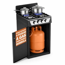 Cucina con Piano Cottura 4 Fuochi Gas da Esterni Nero Paravento e Portabombola