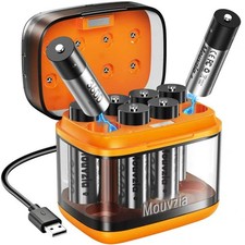 1.5V Rechargeable Lithium AA Batteries with USB-C Fast Charger 8 Slot, 8 Pack...