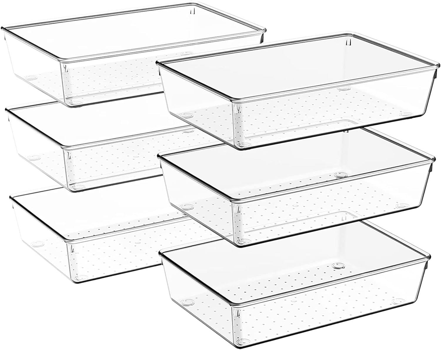 Desk Drawer Organiser, 6 Pack Large Kitchen Acrylic Drawer Organiser Set, Fridge
