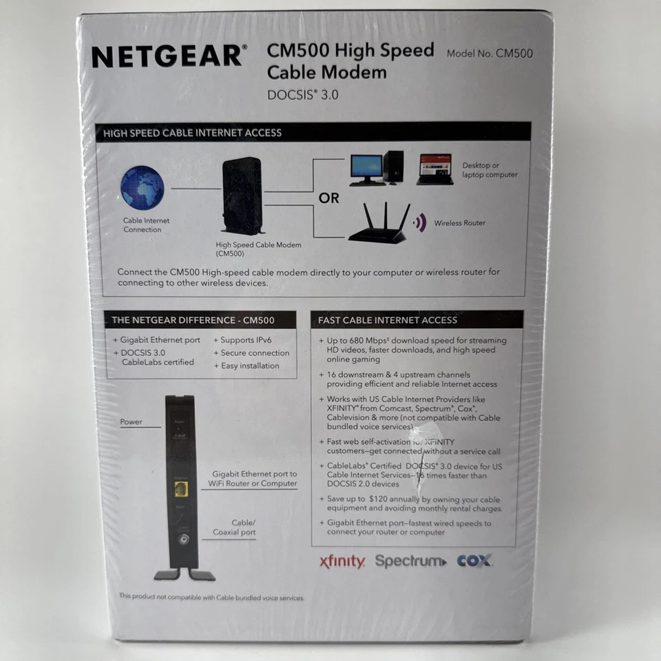NETGear CM500 DOCSIS 3.0 Cable Modem Cert. for XFINITY by Comcast Cox Spectrum + - Image 2 of 4
