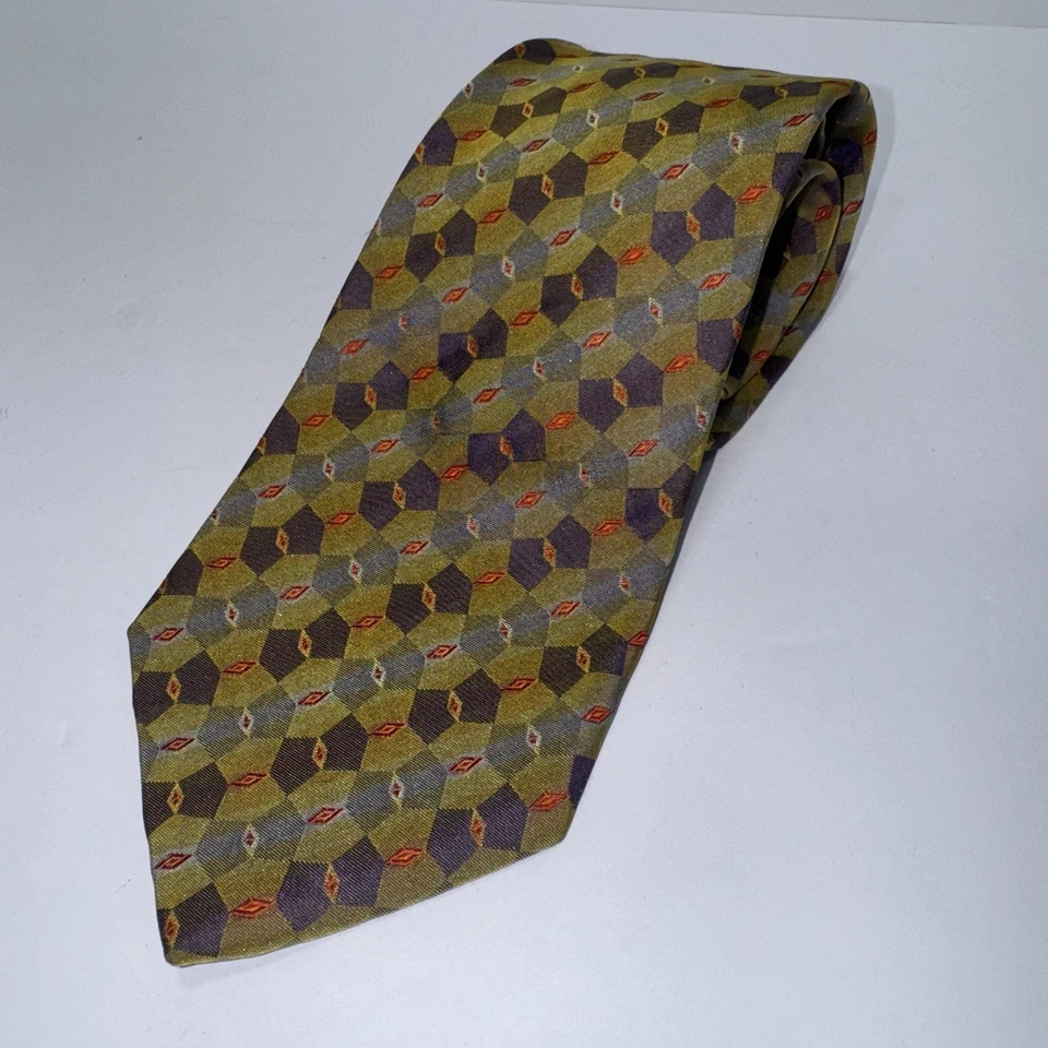 Dos corbatas Tachi Taylor NY 100 % seda hechas en EE. UU. números dorados y patrón geométrico Foto 3 de 4
